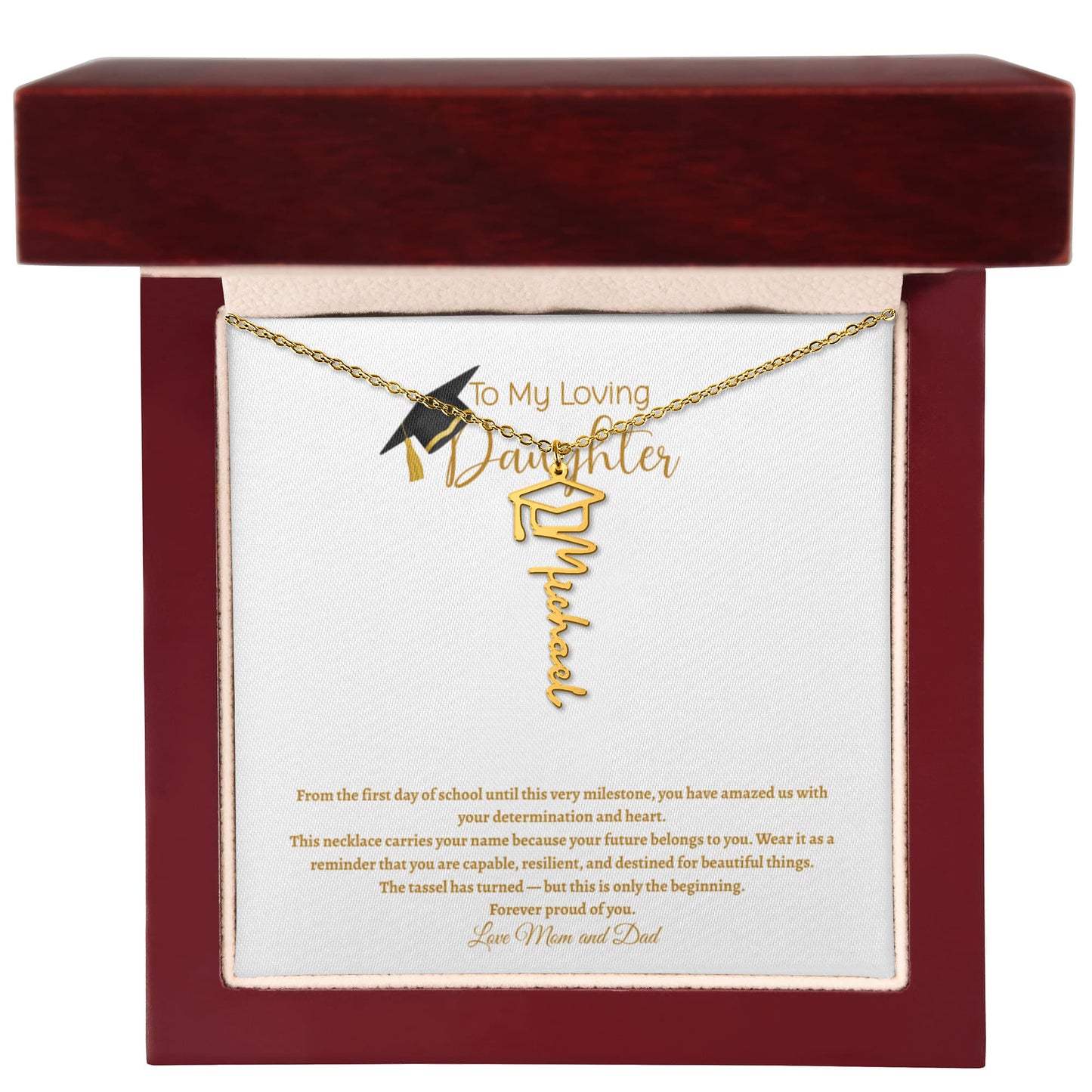 Personalized Graduation Name Necklace with Cap – Custom Name Jewelry Gift for Daughter, Senior Graduation Keepsake