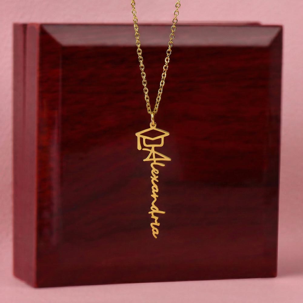 Personalized Graduation Name Necklace with Cap – Custom Script Graduate Gift Granddaughter