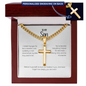 Personalized Cross Necklace for Son - Custom Engraved Cuban Link Chain | Stainless Steel Religious Jewelry Gift from Dad Mom | To My Son Faith Necklace