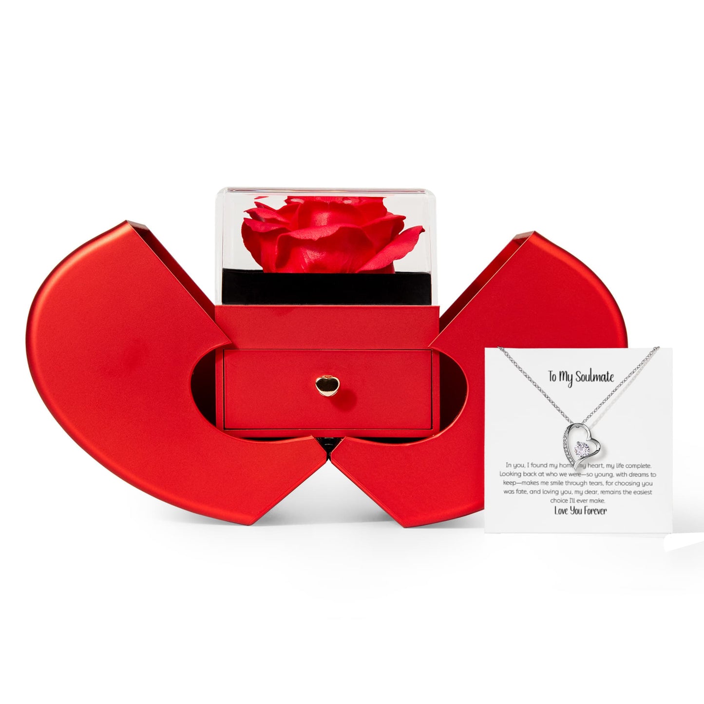 Forever Love Necklace| Soulmate; Red Heart Rose Gift Box – Romantic Jewelry Gift for Her