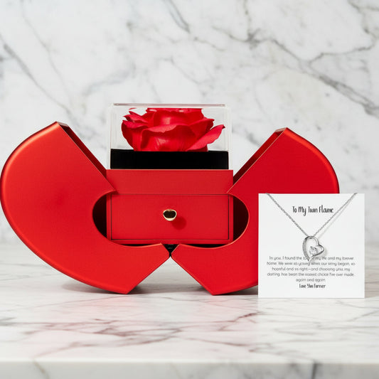 To My Twin Flame-Forever Love Necklace Red Heart Rose Gift Box – Romantic Jewelry Gift for Her