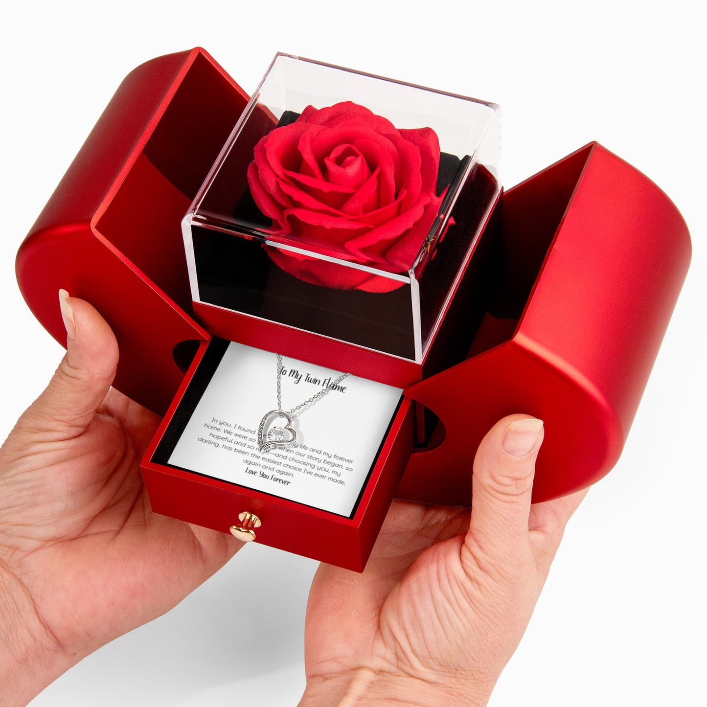 To My Twin Flame-Forever Love Necklace Red Heart Rose Gift Box – Romantic Jewelry Gift for Her