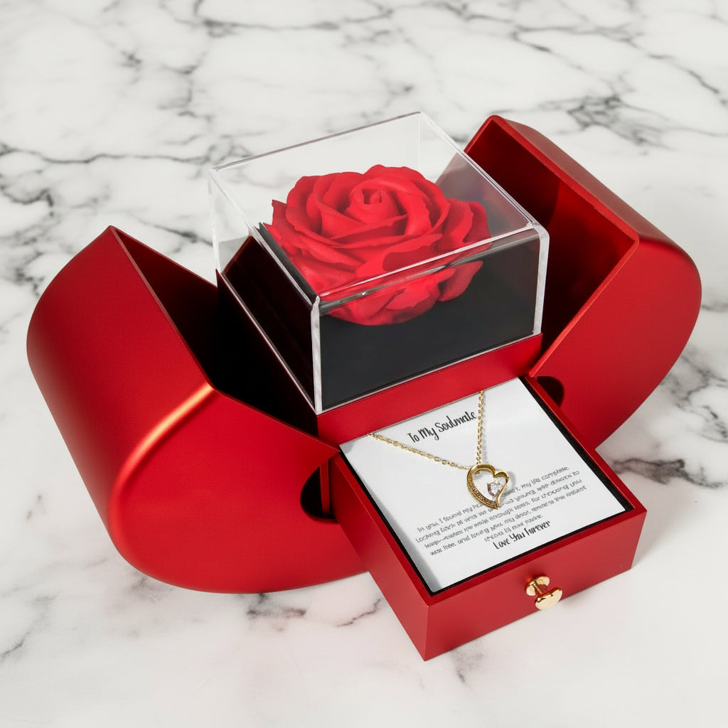 Forever Love Necklace| Soulmate; Red Heart Rose Gift Box – Romantic Jewelry Gift for Her