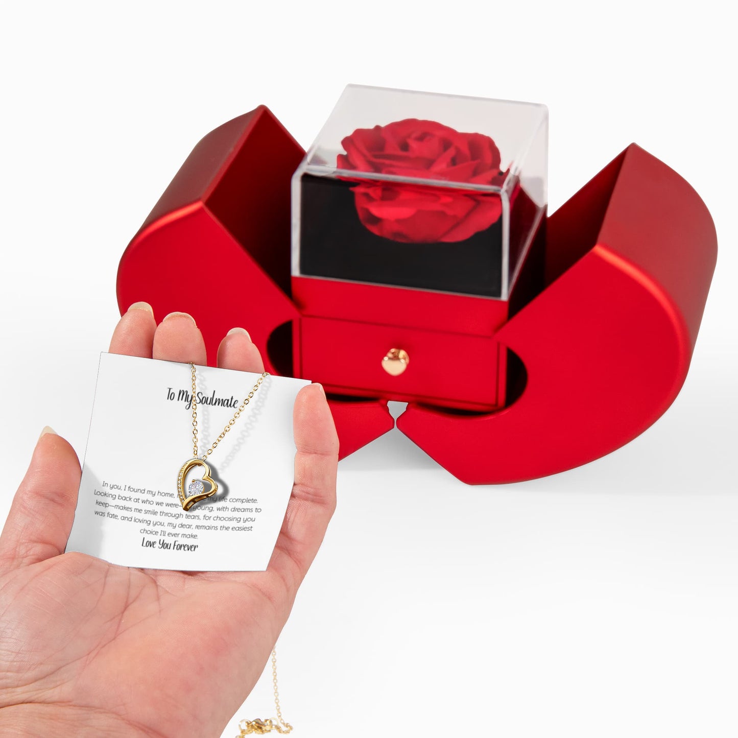Forever Love Necklace| Soulmate; Red Heart Rose Gift Box – Romantic Jewelry Gift for Her