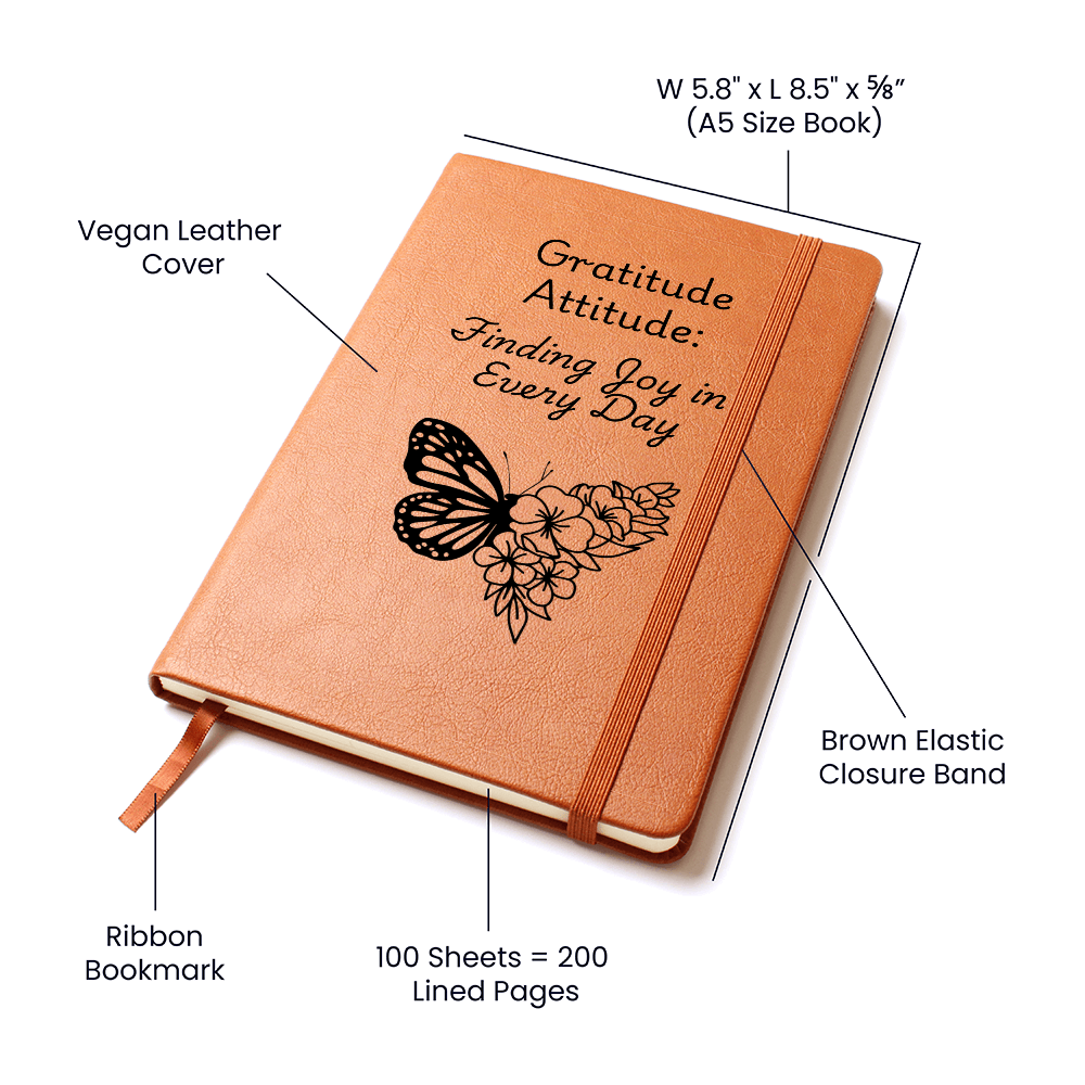 Gratitude Attitude Journal – Vegan Leather Thankfulness Journal with Elastic Closure, Inspirational Gift for Reflection; Mindfulness