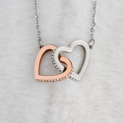 Friendship Gift-Interlocking Hearts Necklace , Rose Gold