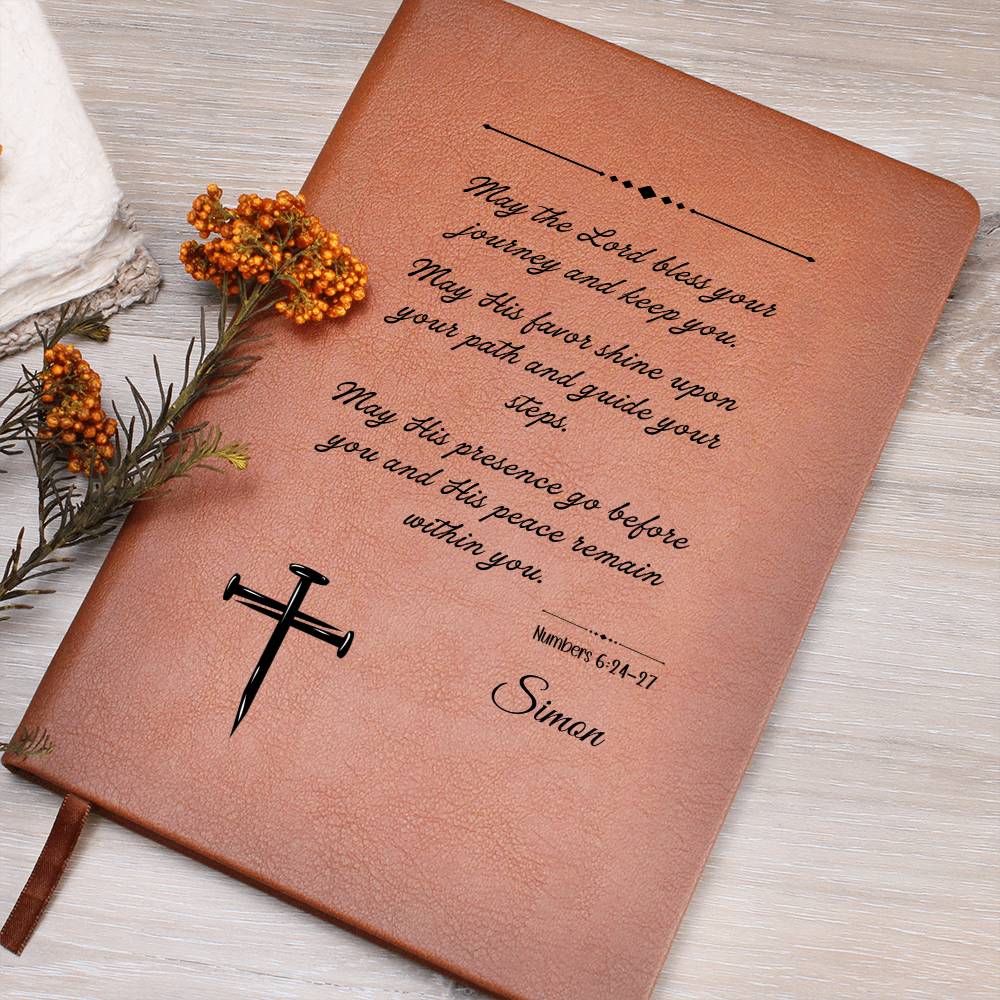 Personalized Christian Leather Journal – Numbers 6:24-27 Blessing Notebook | Graduation Gift, Birthday Gift, Faith Journal, Vegan Leather Journal