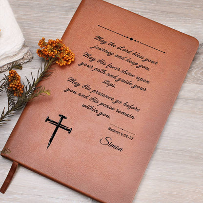 Personalized Christian Leather Journal – Numbers 6:24-27 Blessing Notebook | Graduation Gift, Birthday Gift, Faith Journal, Vegan Leather Journal