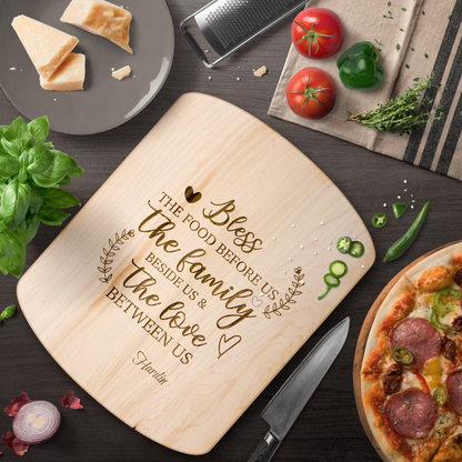 Bless The Food Before Us The Family Beside Us & The Love Between Us Hardwood Oval Cutting Board