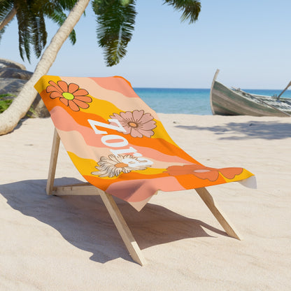 Personalized Groovy Flower Beach Towel