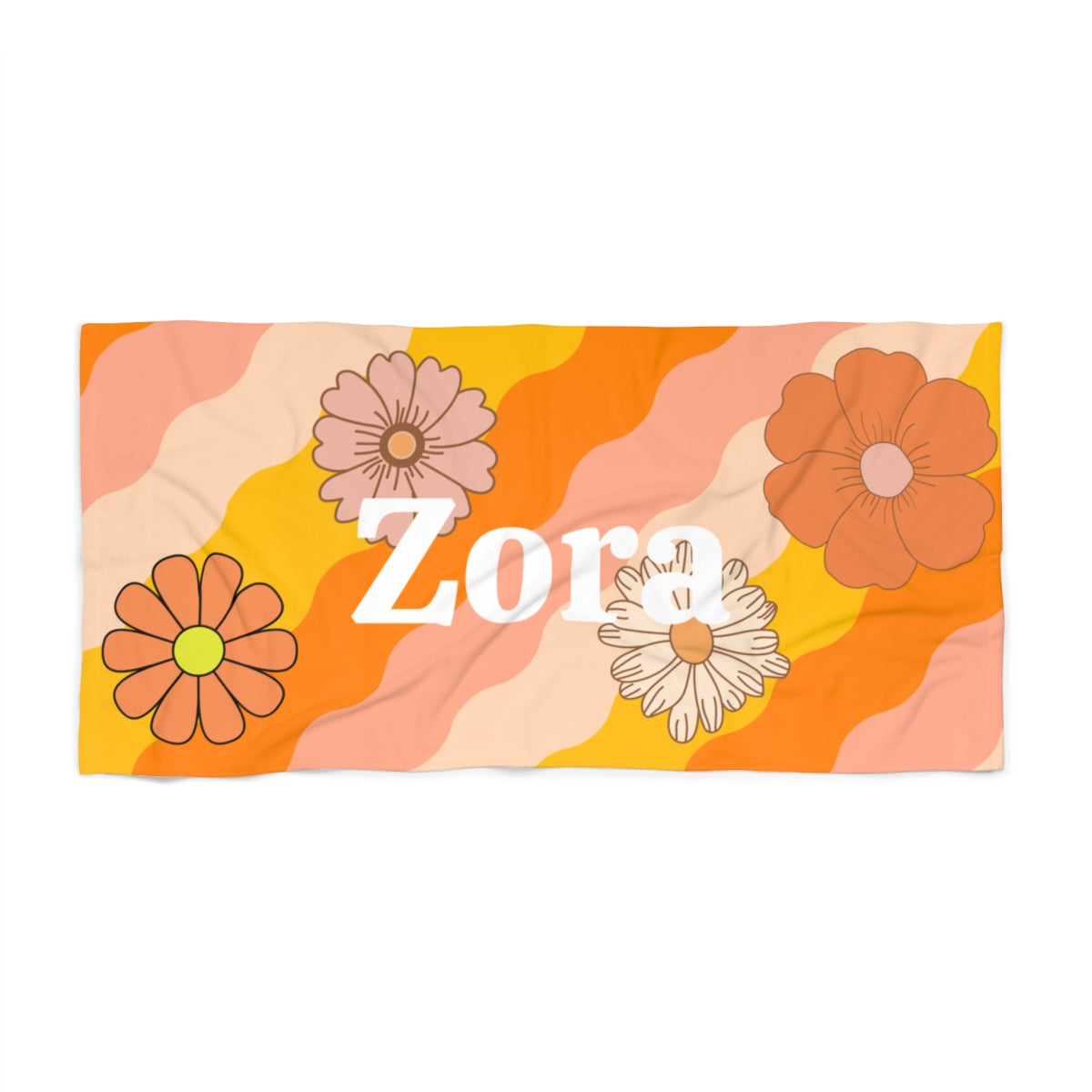 Personalized Groovy Flower Beach Towel