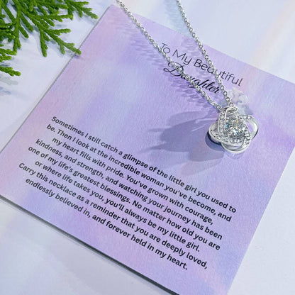 To My Beautiful Daughter Love Knot Necklace | Gift for Daughter from Mom or Dad | Inspirational Daughter Necklace | Birthday, Graduation &amp; Christmas Gift