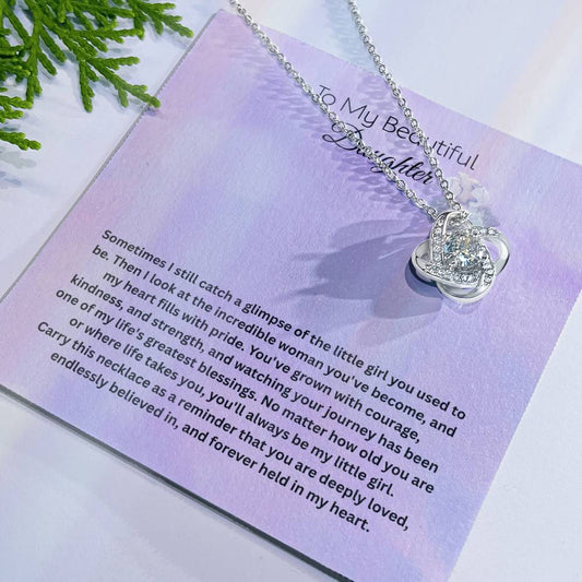 To My Beautiful Daughter Love Knot Necklace | Gift for Daughter from Mom or Dad | Inspirational Daughter Necklace | Birthday, Graduation &amp; Christmas Gift