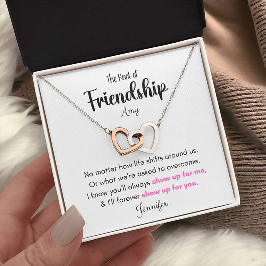 Friendship Gift-Interlocking Hearts Necklace , Rose Gold