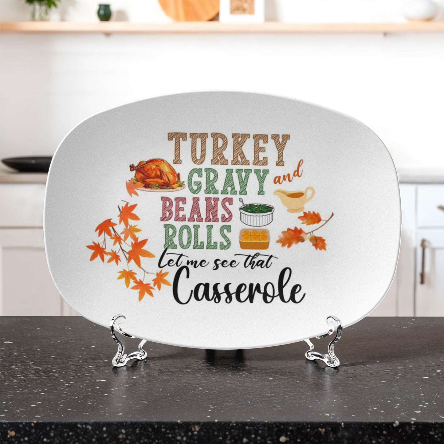Thanksgiving Serving Platter - 10"x14" Oval Turkey; Fall Design - Microwave ; Dishwasher Safe Holiday Serving Tray