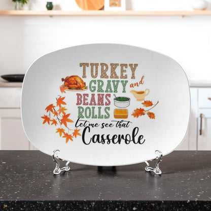 Thanksgiving Serving Platter - 10"x14" Oval Turkey; Fall Design - Microwave ; Dishwasher Safe Holiday Serving Tray