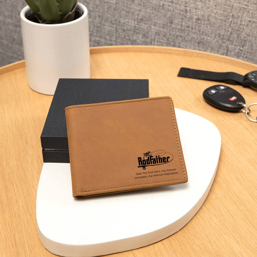 RodFather Wallet for Dad – “My First Hero, My Forever Compass” | Full Grain Leather Bifold Gift