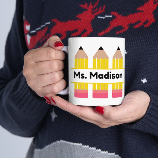 Personalized Pencil Teacher Ceramic Mug, 11oz