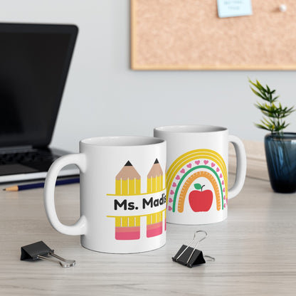 Personalized Pencil Teacher Ceramic Mug, 11oz