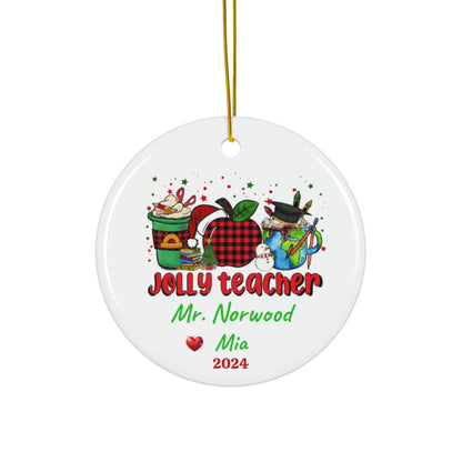 Jolly Teacher Christmas Ceramic Ornament