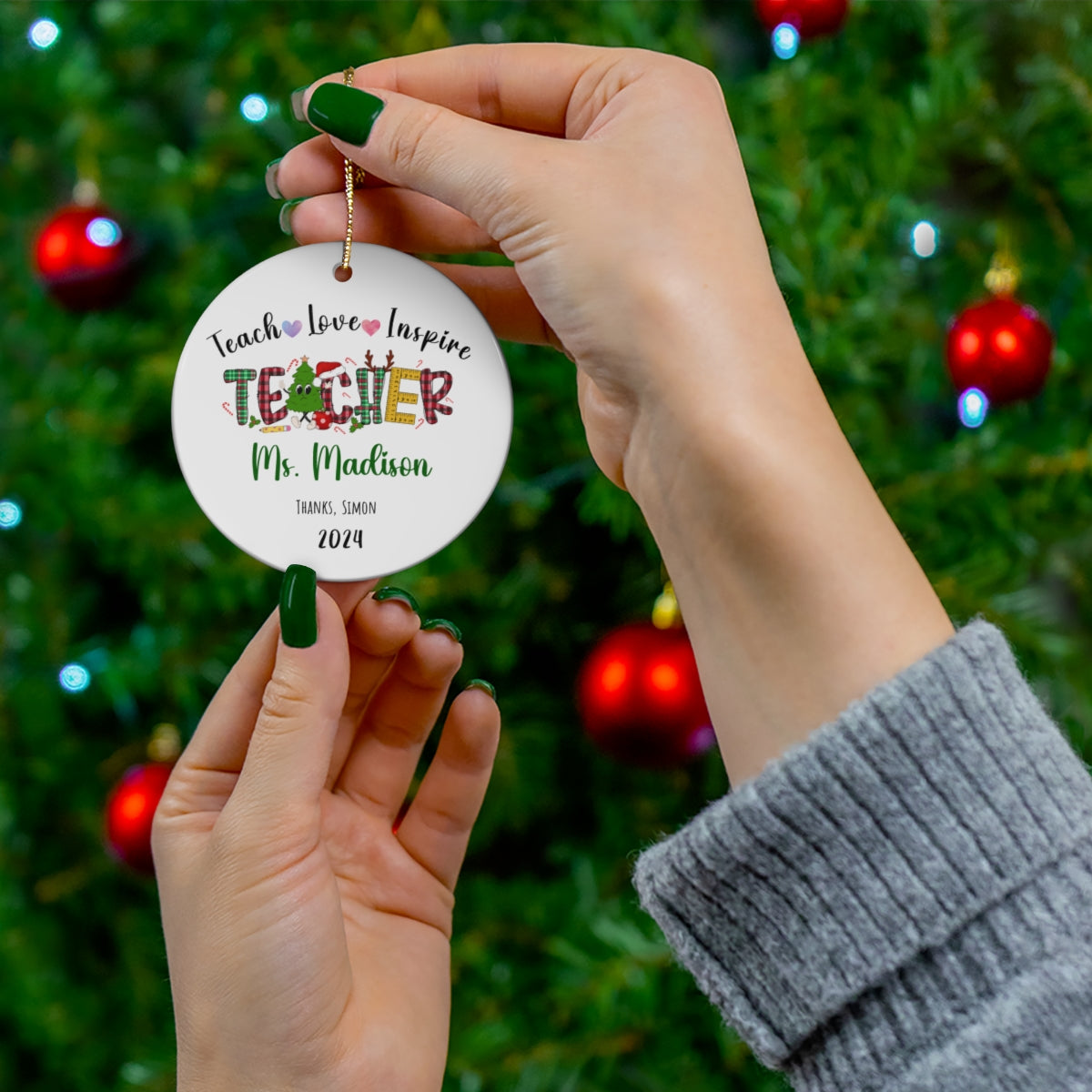 Teacher Christmas Ceramic Ornament