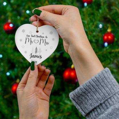 Personalized Circle or Heart Ornament-Featuring the heartfelt message "Our First Christmas as Mr. and Mrs."