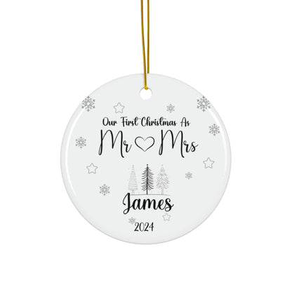 Personalized Circle or Heart Ornament-Featuring the heartfelt message "Our First Christmas as Mr. and Mrs."