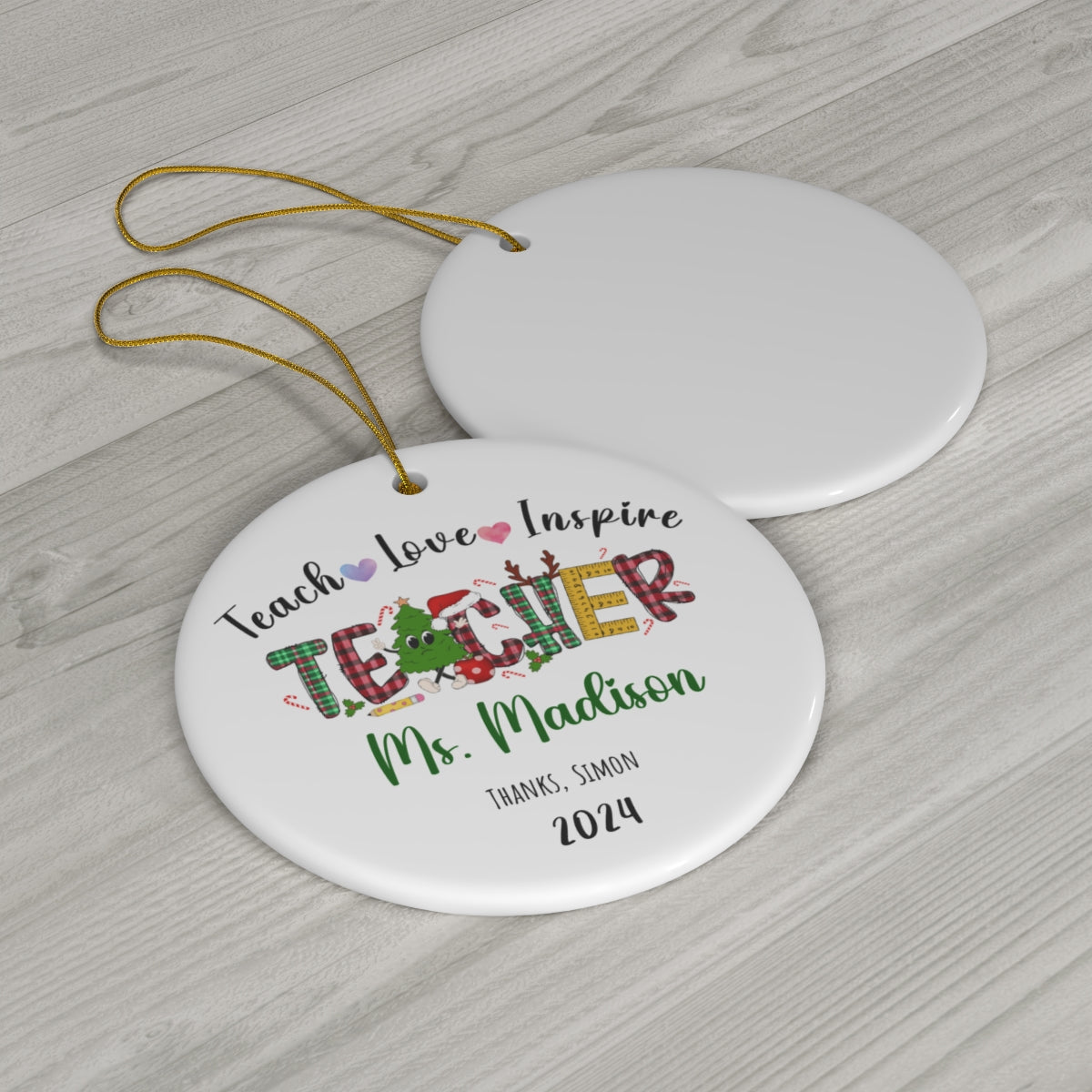 Teacher Christmas Ceramic Ornament