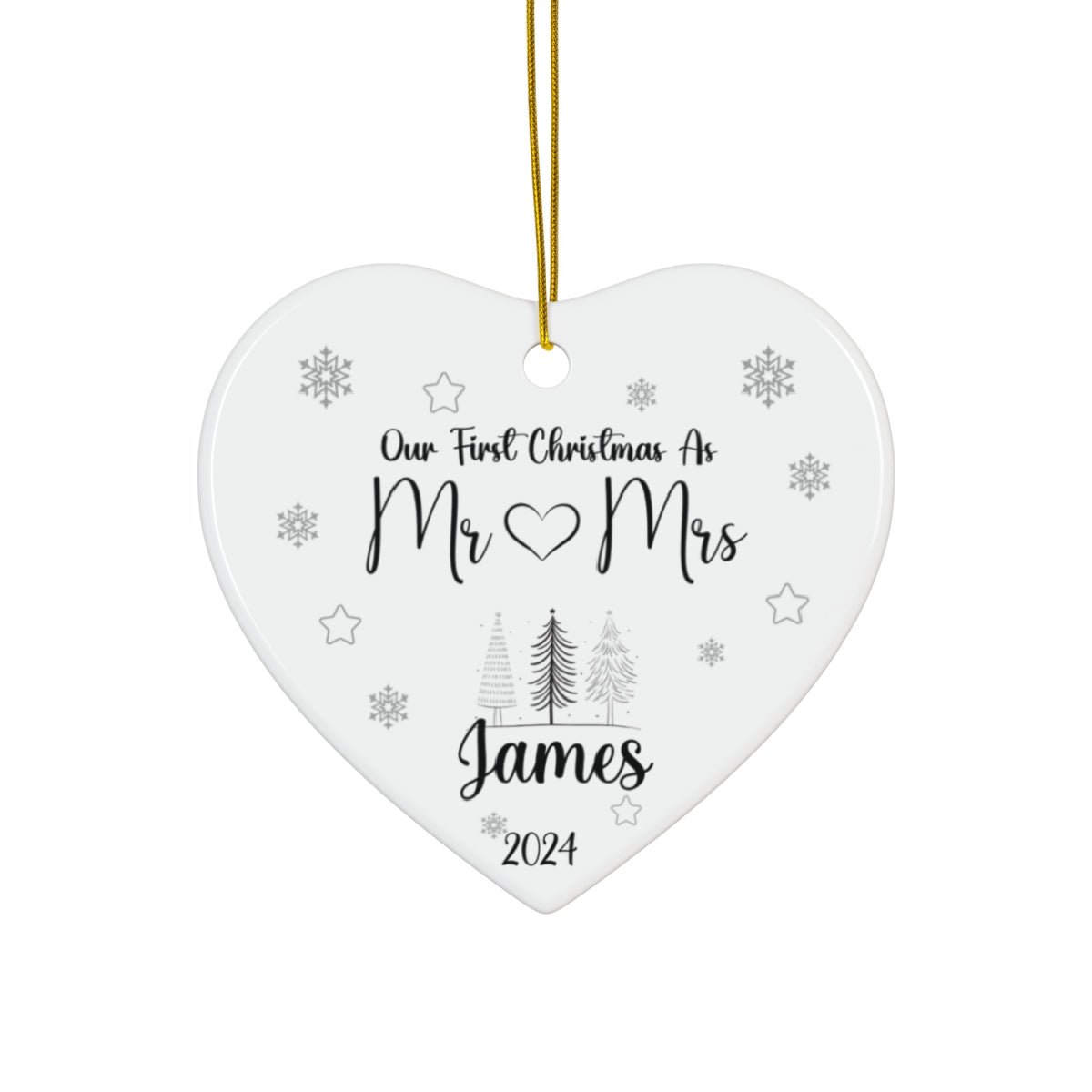 Personalized Circle or Heart Ornament-Featuring the heartfelt message "Our First Christmas as Mr. and Mrs."