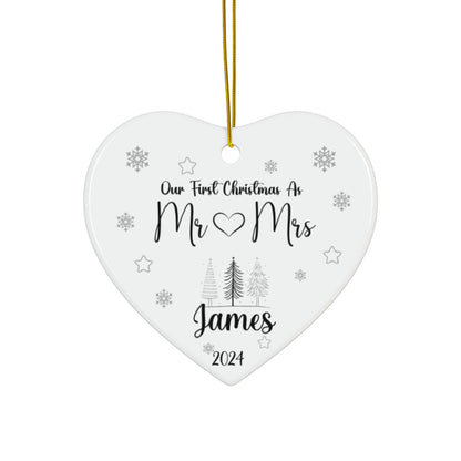 Personalized Circle or Heart Ornament-Featuring the heartfelt message "Our First Christmas as Mr. and Mrs."