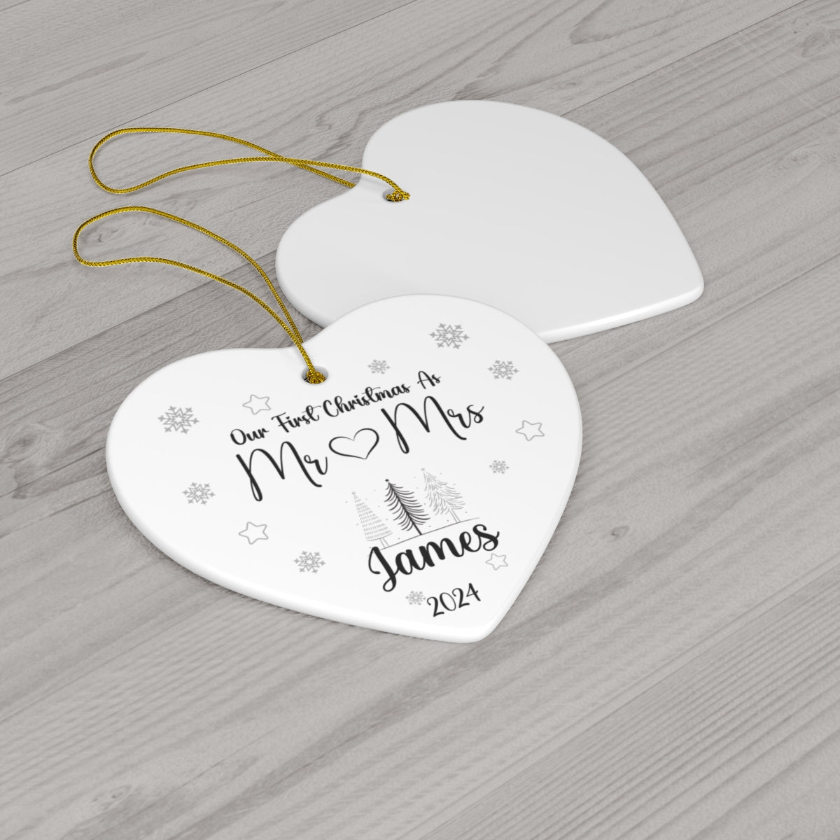 Personalized Circle or Heart Ornament-Featuring the heartfelt message "Our First Christmas as Mr. and Mrs."