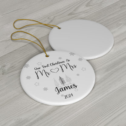 Personalized Circle or Heart Ornament-Featuring the heartfelt message "Our First Christmas as Mr. and Mrs."