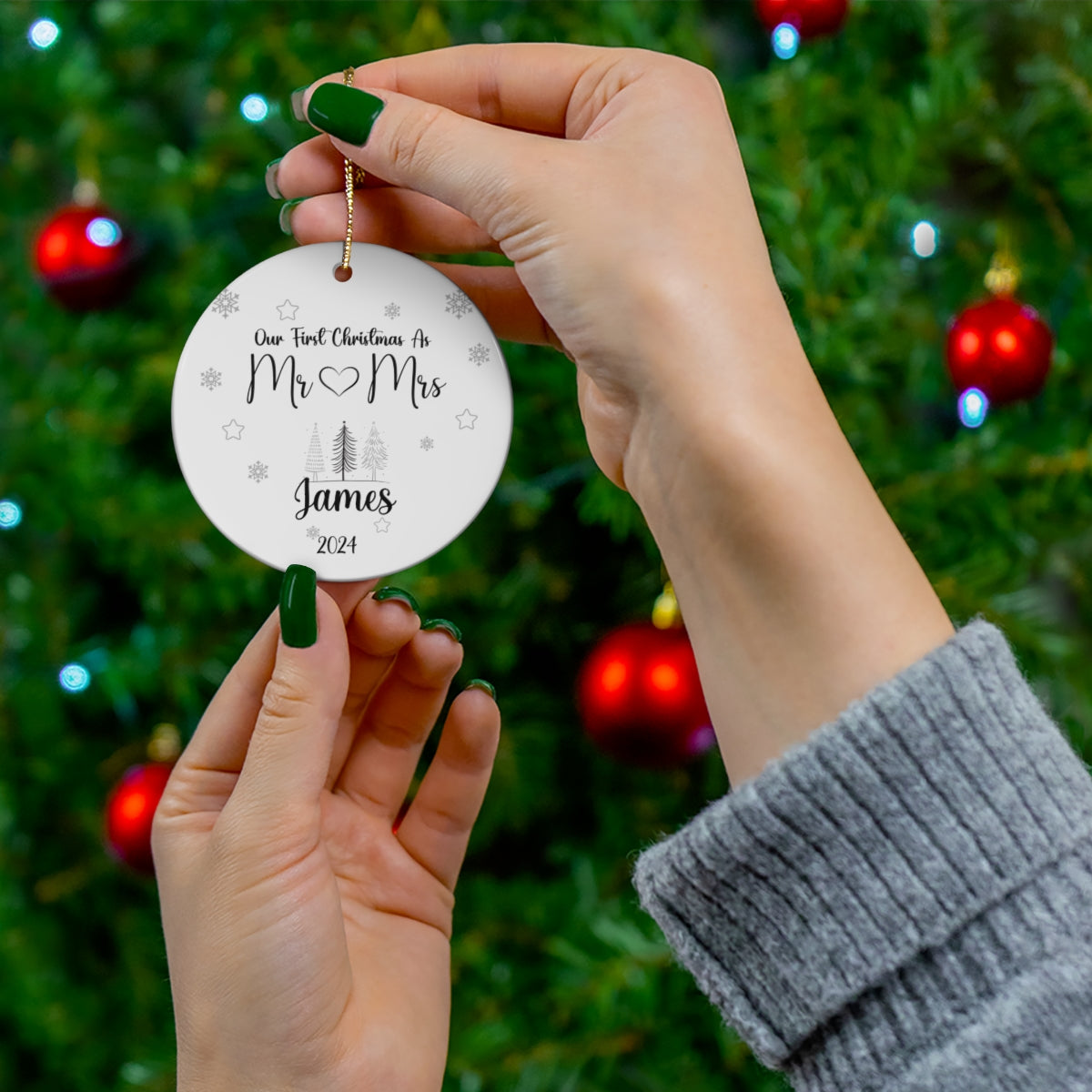 Personalized Circle or Heart Ornament-Featuring the heartfelt message "Our First Christmas as Mr. and Mrs."