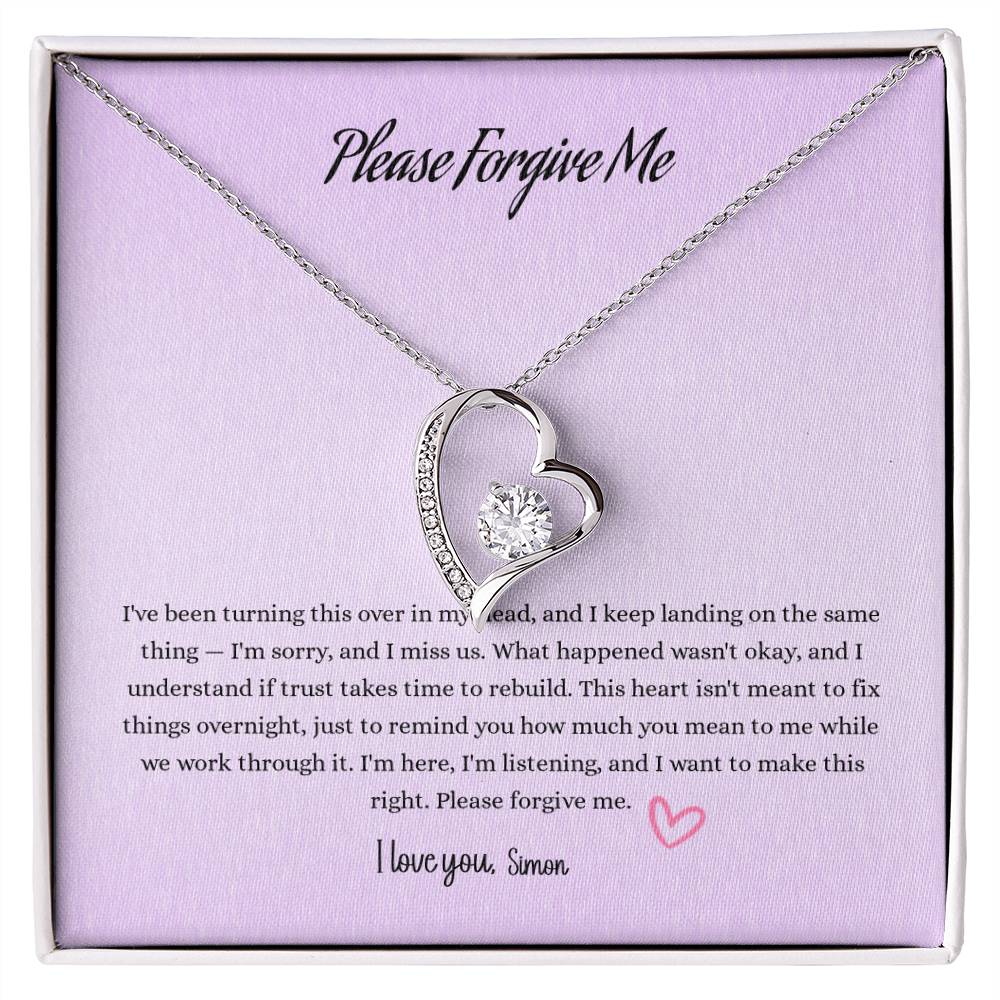 Please Forgive Me Forever Love Necklace – Apology Gift for Her-White Gold