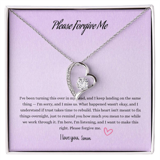 Please Forgive Me Forever Love Necklace – Apology Gift for Her-White Gold