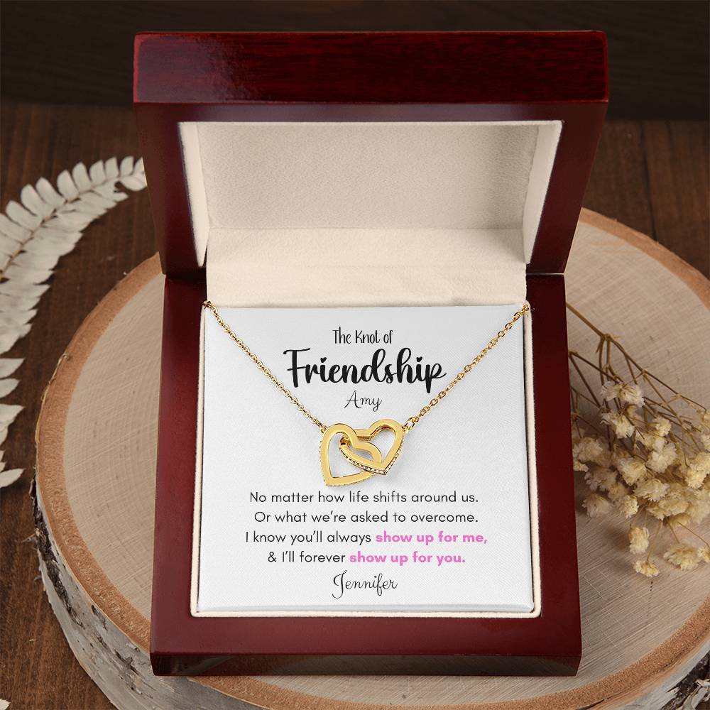 Friendship Gift-Interlocking Hearts Necklace , Rose Gold