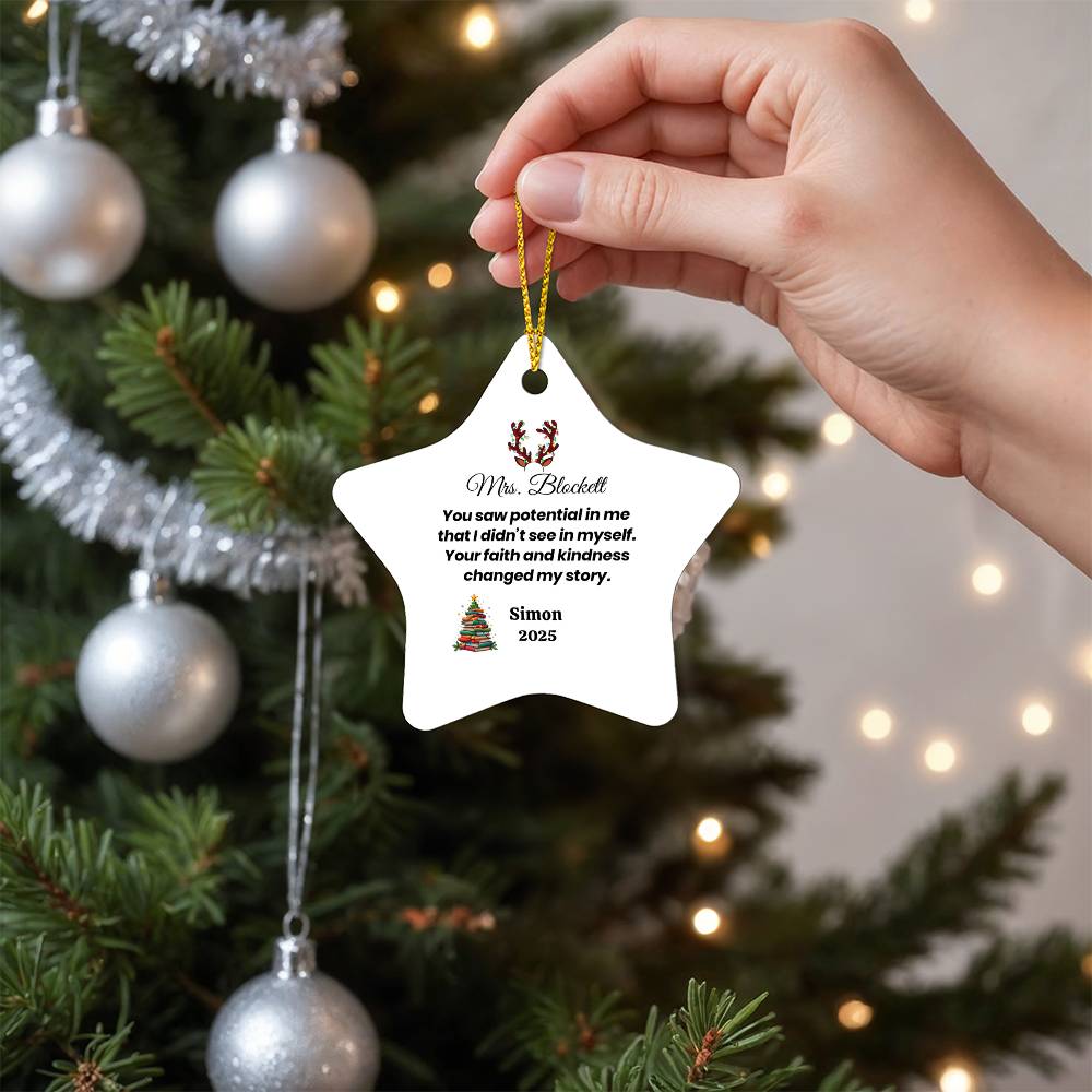 Personalized Teacher Star Ornament – “You Saw Potential in Me” Keepsake