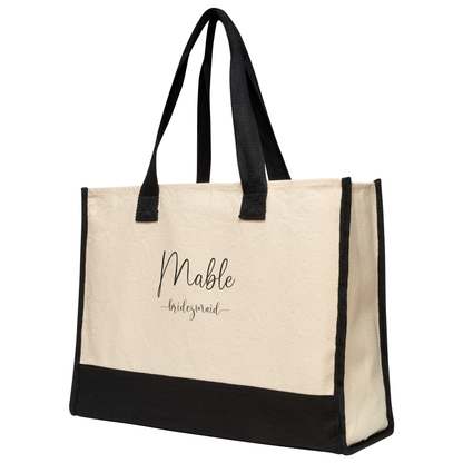 Premium Cotton Tote Bag-Personalized with Name & Bridal Party Title-Style 2