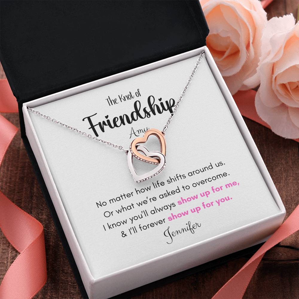 Friendship Gift-Interlocking Hearts Necklace , Rose Gold