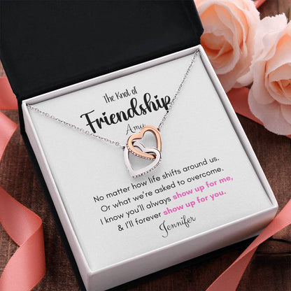 Friendship Gift-Interlocking Hearts Necklace , Rose Gold