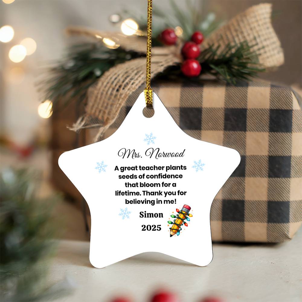 Personalized Teacher Star Ornament – “Thank You For Believing in Me” Gift