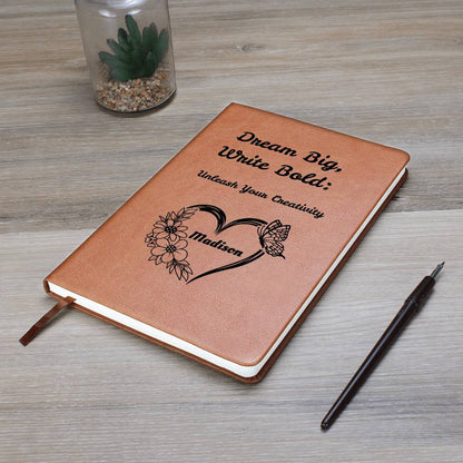 Dream Big, Write Bold: Unleash Your Creativity Personalized Journal – Heart, Flowers, & Butterfly
