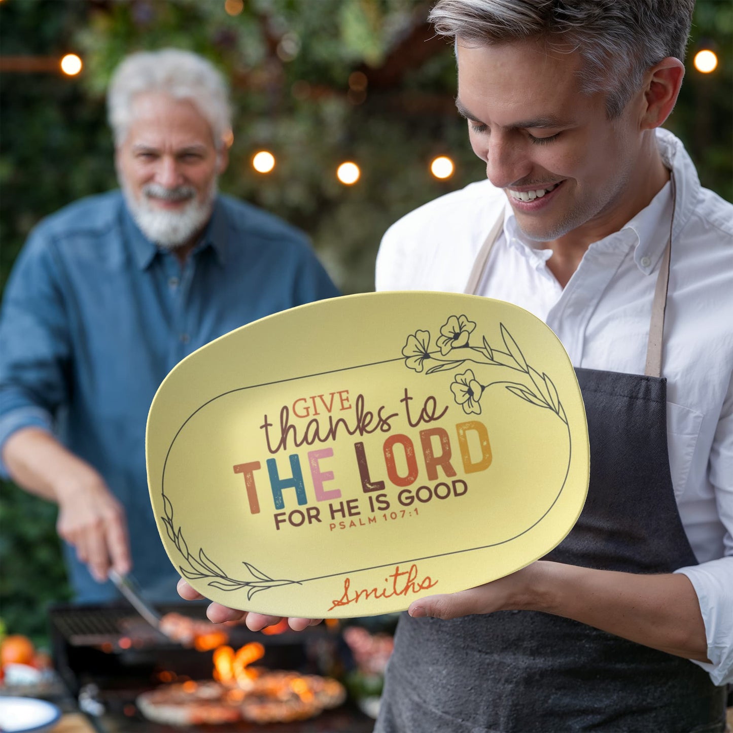 Personalized “Give Thanks to the Lord” Thanksgiving Platter – Custom Family Name Dinnerware