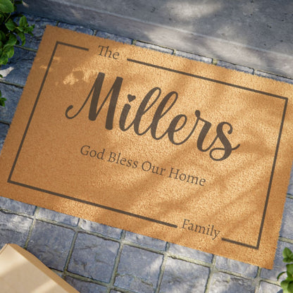 Personalized Family Doormat – "God Bless Our Home" | Custom Welcome Mat