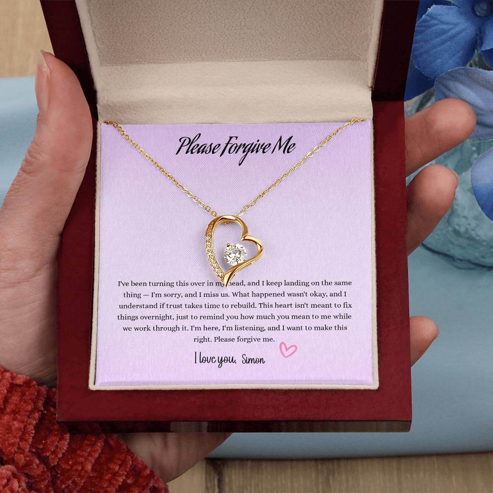 Please Forgive Me Forever Love Necklace – Apology Gift for Her-White Gold