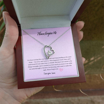Please Forgive Me Forever Love Necklace – Apology Gift for Her-White Gold
