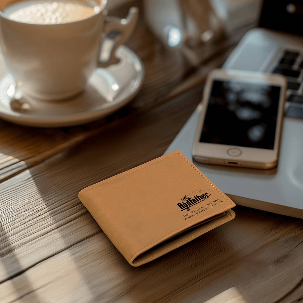 RodFather Wallet for Dad – “My First Hero, My Forever Compass” | Full Grain Leather Bifold Gift