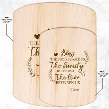 Bless The Food Before Us The Family Beside Us & The Love Between Us Hardwood Oval Cutting Board