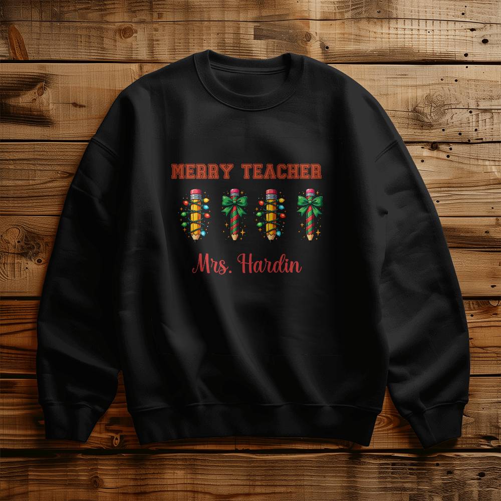 Merry Teacher Christmas Sweatshirt – Personalized Teacher Name Crewneck