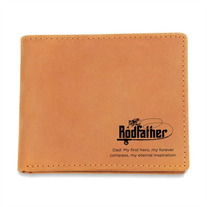 RodFather Wallet for Dad – “My First Hero, My Forever Compass” | Full Grain Leather Bifold Gift